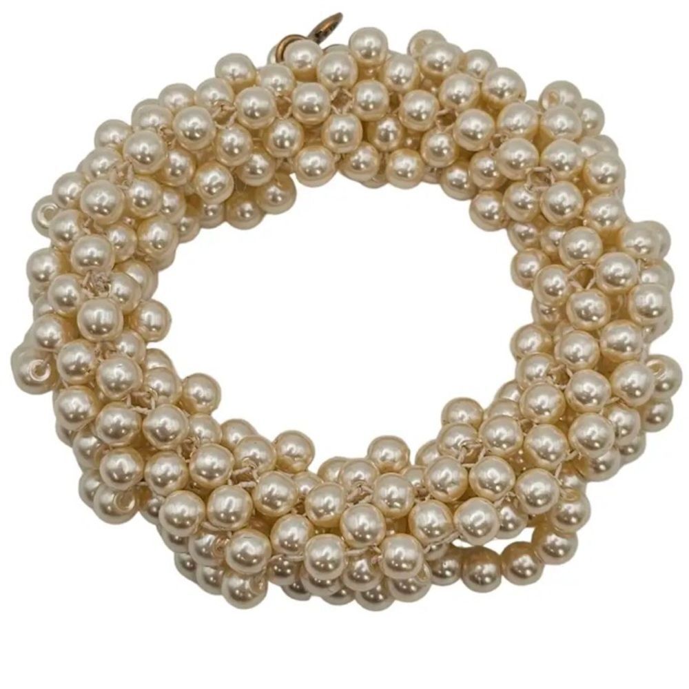 J Crew Bracelet Faux Pearl Beaded Stretch  Twisted Multistrand Gold Tone